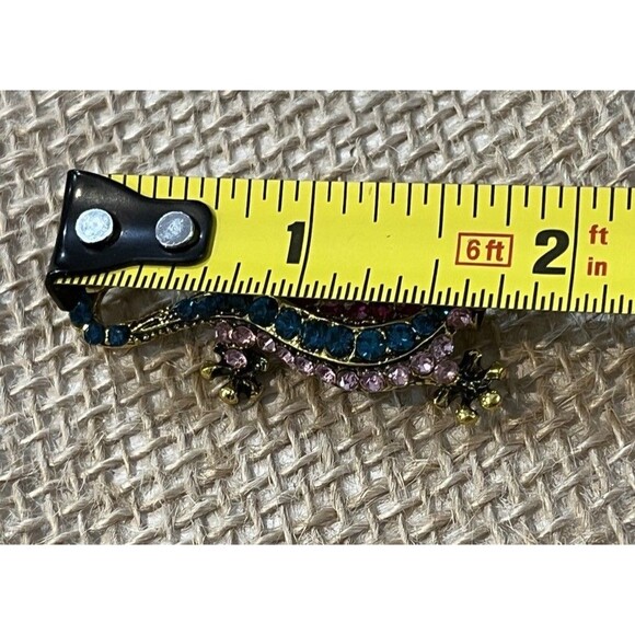 VTG Green Blue Rhinestone Brooch Pin Lizard Salamander A/B Gold Tone Whimsical - Picture 8 of 9